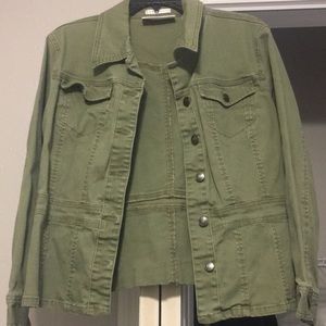 Worn once, army green, denim jacket